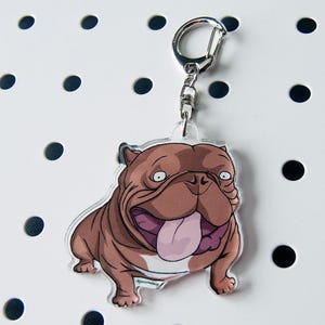 Hand-drawn Exotic Bully Cartoon Acrylic Charm with Swivel Clasp for Backpack, Handbag, Purse, Bag, Keychain, Great Gift for Dog Lover