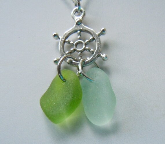 Items similar to Sea Glass Necklace - Aqua and Lime Green Beach Glass ...