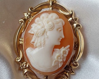 Antik 10K Guld Cameo Hänge – Viktorianskt Snäckskal Cameo Halsband Hänge – Vintage Handskuren Cameo – Antika Cameo Smycken