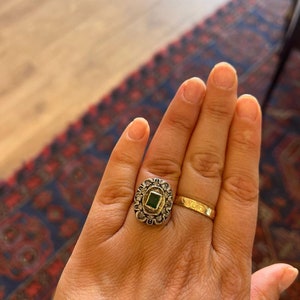 Antique Emerald Diamond Ring 14K Gold Vintage Emerald Ring Green Stone Ring Art Deco Halo Ring Size 5.5 image 7