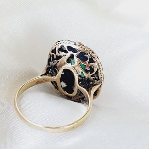 Antique Emerald Diamond Ring 14K Gold Vintage Emerald Ring Green Stone Ring Art Deco Halo Ring Size 5.5 image 5