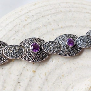 Stunning Antique Art Deco Silver Amethyst Bracelet, Unique Historical Jewelry, Fine Silver 925 Bracelet, Estate antique art deco bracelet