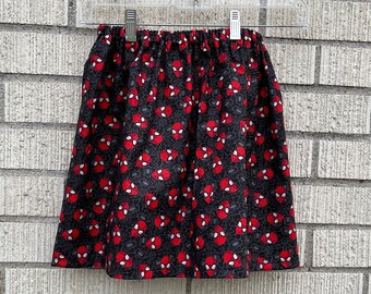 Girls Spiderman skirt, Spiderman heads and webs, Black Spidy Skirt, Sizes 6M to size 8