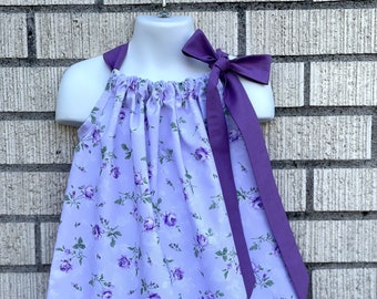 Purple roses,  girls Pillowcase dress,  Lavender Floral summer dress