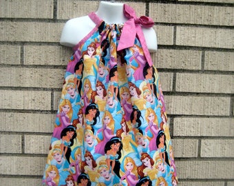 Disney princesses all over Pillowcase Dress, Sizes 3M  up to 7 years