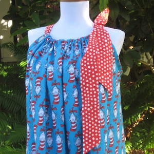 Adult Ladies and Woman size, Blue Cat in the Hat Custom Pillowcase Dress, XS - 4X
