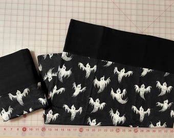Black FLANNEL Pillowcase with Ghosts, standard size pillowcase