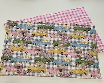 Springtime Quilted Reversible Placemats 12 X 19 inch, set of 2,