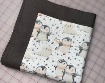 Grey and Cream Flannel Penquin Snuggle baby or toddler Blanket