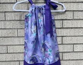 Purple and Aqua Horse & feathers Pillowcase Dress, sizes 3M to  6Y