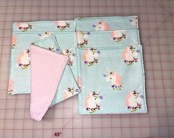 Reusable Wash Cloths Flannel Wash Cloths / Wipes, Flannel and Terry Cloth Unicorns