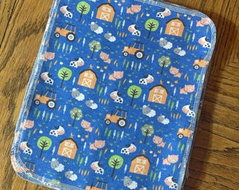 Eco Friendly Reusable Paperless Towels.  Blue farm themed