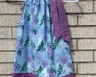 Purple and Aqua Floral Pillowcase Dress, sizes 3M to  6Y