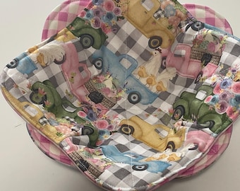 Springtime Reversible Bowl Cozy for Microwave, Quilted Hot Bowl Holder