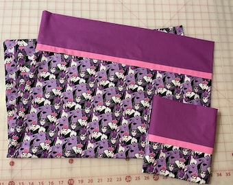 Disney Villains Pillowcase, Purple and black standard size pillowcase, Ursula, Malificent, Cruella