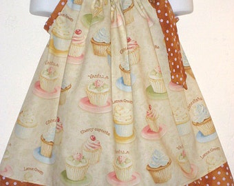 Cupcakes and Polka Dots Custom Pillowcase Dress, Sizes 3T, ready to ship