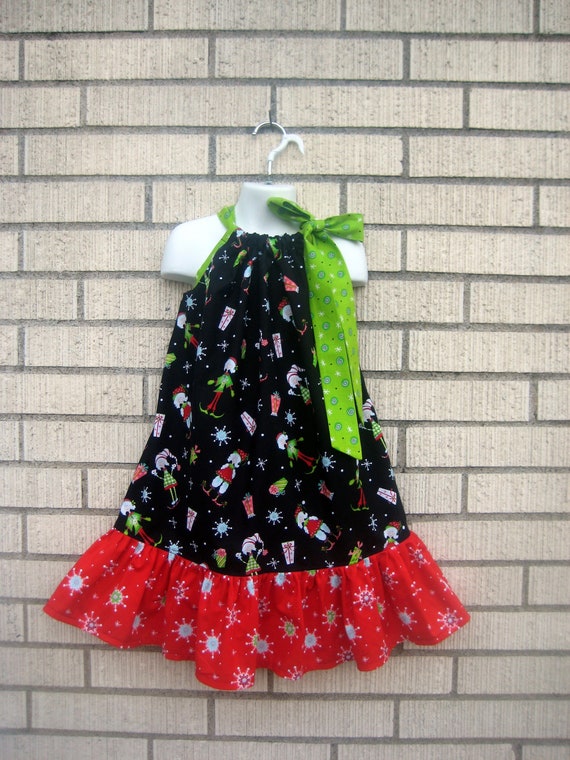 christmas pillowcase dress Tinsel Toes Holiday Christmas Ruffled Pillowcase dress , Elf dress, Sizes 6 Ready to ship