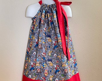 Mario Cart  inspired girls Pillowcase dress, Mario Girls dress