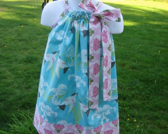 Sweet Spring floral and birds, blue and pink Pillowcase dress, LAST ONE, Size 4