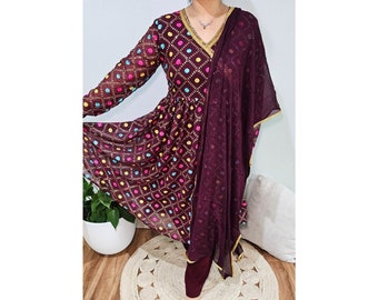 Elegant Angrakha 3-Piece Set with Embroidered Kurti & Matching Dupatta - Perfect for Festive Occasions