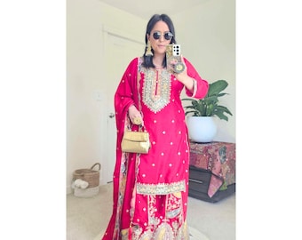 Partywear Sharara Suit with Embroidery