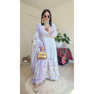 Affordable Lilac Anarkali 3PC Set | Indian Ethnic Wear | Festive Anarkali Suit with Dupatta