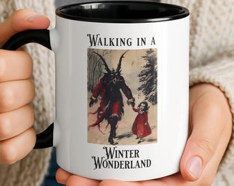 Krampus Christmas Mug | Walking in a Winter Wonderland | Holiday Coffee Cup | Dark Christmas | Gothic Folklore | Weirdcore Gift