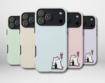 Funny Wine Lover Cat Phone Case | Cute Minimalist Cover for iPhone 17 16 15 14 MagSafe Air Pro Max Plus Samsung Galaxy S26 S25 S24 S23 S22