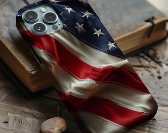 Funda para teléfono con la bandera estadounidense / Funda patriótica de estrellas y rayas de EE. UU. en rojo, blanco y azul para MagSafe iPhone Samsung Galaxy Google Pixel