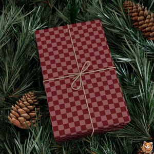 Elegant Burgundy Checkerboard Christmas Wrapping Paper | Classic Holiday Gift Wrap | Classy Maroon Check Pattern