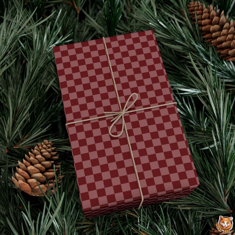 Elegant Burgundy Checkerboard Christmas Wrapping Paper | Classic Holiday Gift Wrap | Classy Maroon Check Pattern