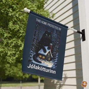 Yule Cat Flag | Icelandic Jólakötturinn Folklore Holiday Decor | Gothic Christmas Yard Sign | Double Sided Outdoor Flag | Gift for Cat Lover
