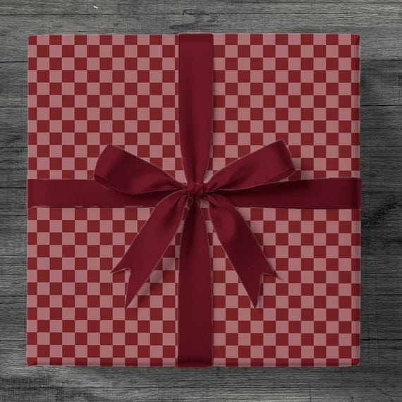 Elegant Burgundy Checkerboard Christmas Wrapping Paper | Classic Holiday Gift Wrap | Classy Maroon Check Pattern