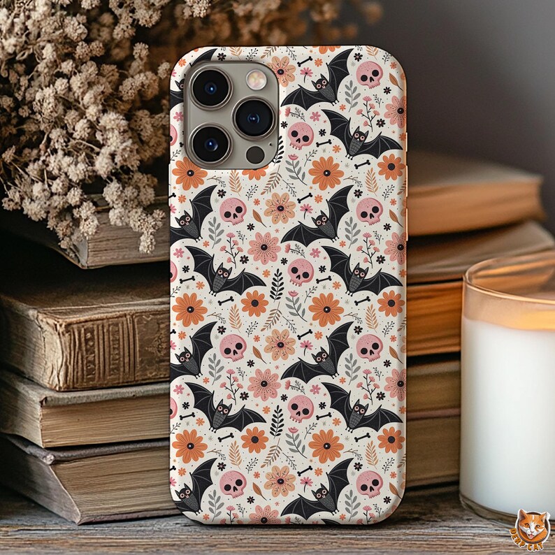 Spooky Cute Floral Fall Phone Case Cottagecore Halloween Whimsigoth cover iPhone 16 15 14 13 Pro Max Plus Samsung Galaxy S24 S23 S22 S21 S20