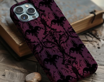 Gothic Phone Case, Burgundy and Purple Damask Design, Bats and Floral Elements, Victorian Haunted, Tough Case, Dark Academia, Dark Romance