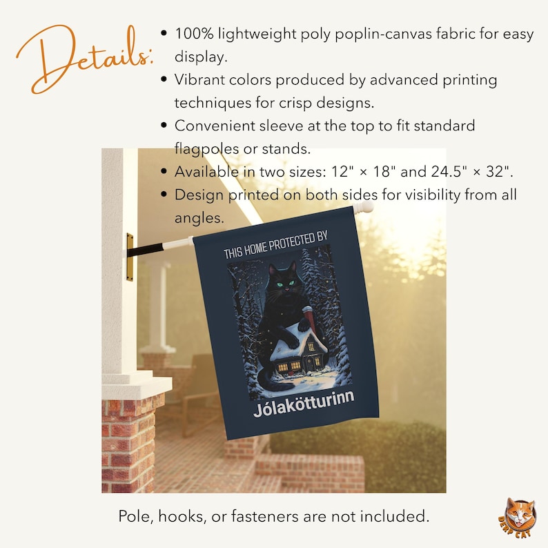 Yule Cat Flag | Icelandic Jólakötturinn Folklore Holiday Decor | Gothic Christmas Yard Sign | Double Sided Outdoor Flag | Gift for Cat Lover