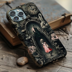 Gothic Alice in Wonderland Phone Case | Dark Bookish Cover for iPhone 17 16 15 14 13 Pro Max Plus Magsafe Samsung Galaxy S26 S25 S24 S23 S22