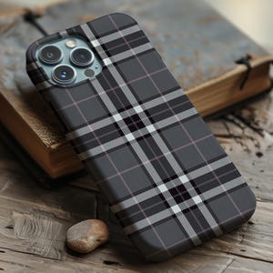 Gray Tartan Plaid Phone Case | Classic Christmas Check Magsafe Cover for iPhone Samsung Galaxy Google Pixel