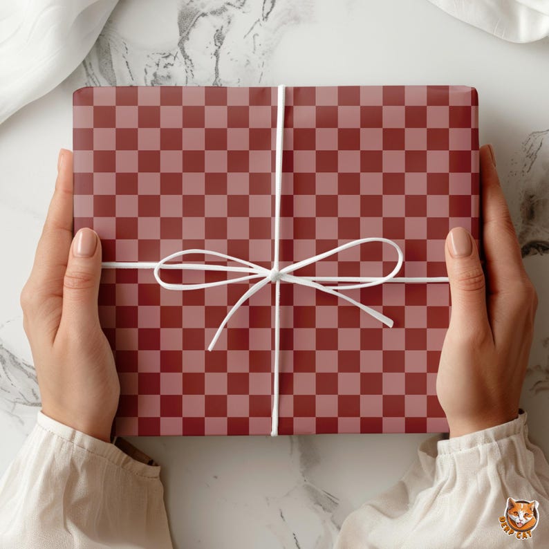 Elegant Burgundy Checkerboard Christmas Wrapping Paper | Classic Holiday Gift Wrap | Classy Maroon Check Pattern