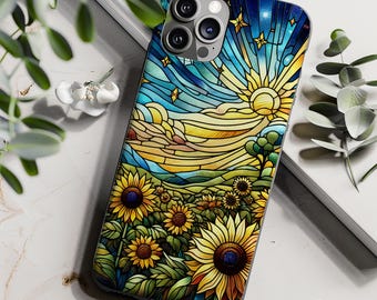 Mosaic Sunflower Phone Case | Faux Stained Glass Floral Pro Ukraine Gift| iPhone 17 16 15 14 Air Pro Max Plus Samsung Galaxy S26 S25 S24 S23