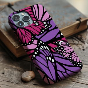 Pink & Purple Butterfly Phone Case | Vibrant Abstract Spring Magsafe Cover for iPhone Samsung Galaxy Google Pixel