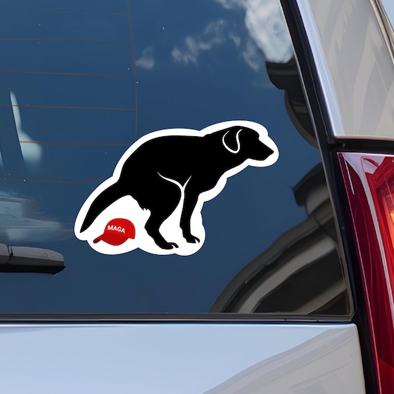 Anti Trump Sticker, Anti MAGA Anti Fascism Decal, Fuck Trump FDT Weather Resistant Bumper Sticker, Liberal Activism, Pooping Dog, MAGA Hat