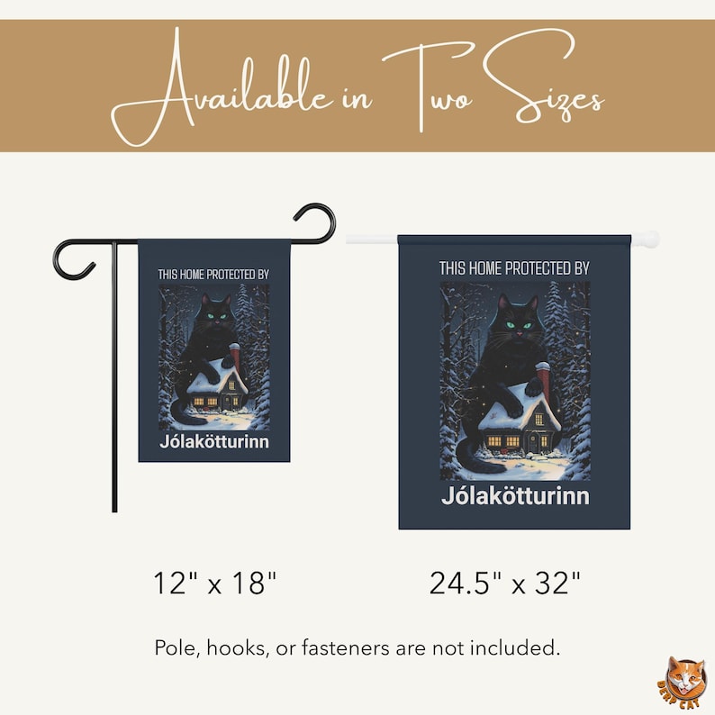 Yule Cat Flag | Icelandic Jólakötturinn Folklore Holiday Decor | Gothic Christmas Yard Sign | Double Sided Outdoor Flag | Gift for Cat Lover