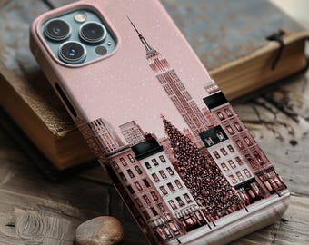 Funda para teléfono "Navidad en Nueva York" / Funda MagSafe rosa para vacaciones de invierno en Nueva York para iPhone, Samsung Galaxy y Google Pixel