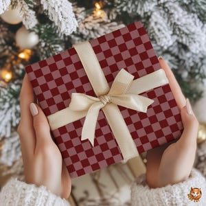 Elegant Burgundy Checkerboard Christmas Wrapping Paper | Classic Holiday Gift Wrap | Classy Maroon Check Pattern