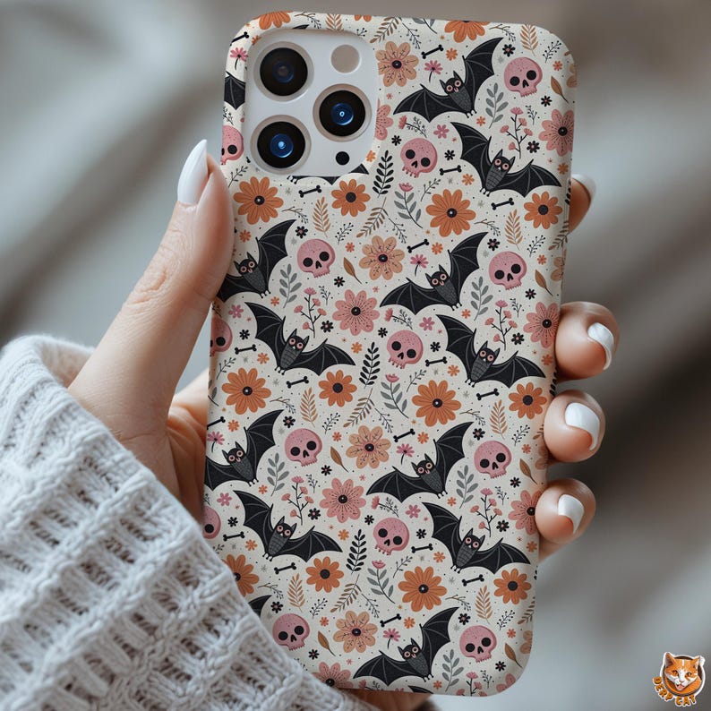 Spooky Cute Floral Fall Phone Case Cottagecore Halloween Whimsigoth cover iPhone 16 15 14 13 Pro Max Plus Samsung Galaxy S24 S23 S22 S21 S20