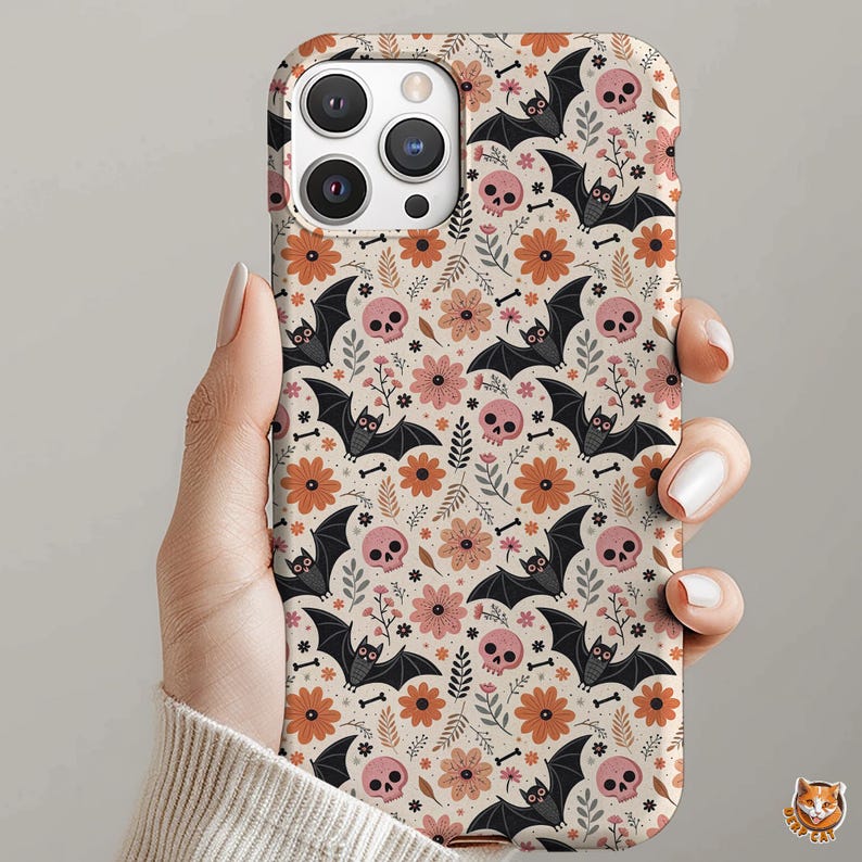 Spooky Cute Floral Fall Phone Case Cottagecore Halloween Whimsigoth cover iPhone 16 15 14 13 Pro Max Plus Samsung Galaxy S24 S23 S22 S21 S20