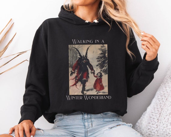Christmas Krampus Comfort Colors® Lightweight Hoodie, Merry Krampus, Festive Creepy Holiday Gift, Winter Wonderland, Weirdcore Shirt for Him
