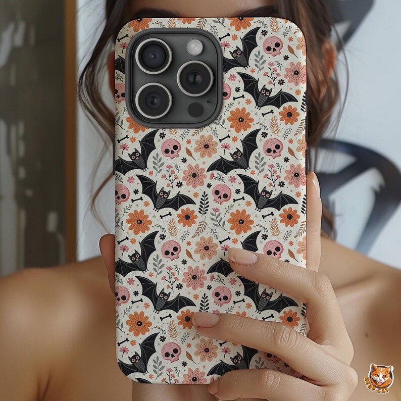 Spooky Cute Floral Fall Phone Case Cottagecore Halloween Whimsigoth cover iPhone 16 15 14 13 Pro Max Plus Samsung Galaxy S24 S23 S22 S21 S20