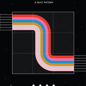 May include: A black graphic design featuring the word "LOOPER" above "A QUILT PATTERN." A colorful, curved design in red, pink, blue, gold, and gray is in the center. The Miss Make logo is at the bottom.